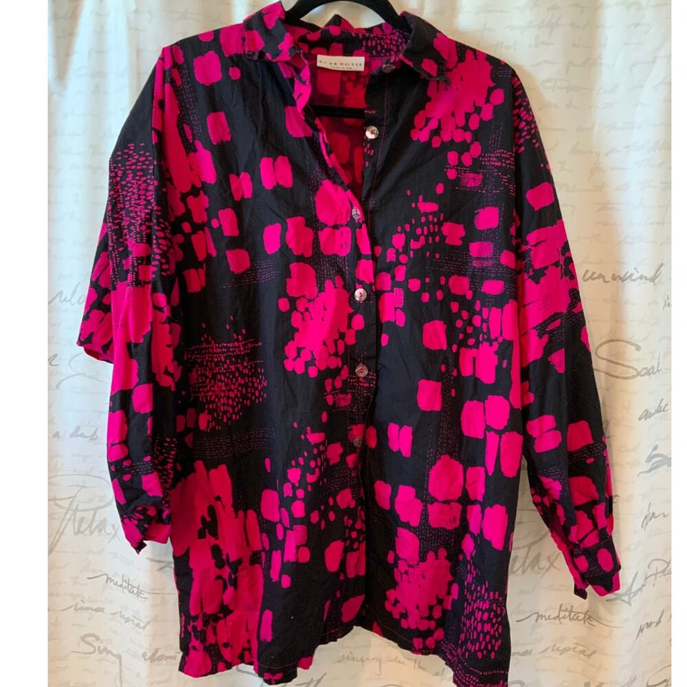Bryn Walker Organic Cotton Fuchsia Black Abstract Oversized Shirt L